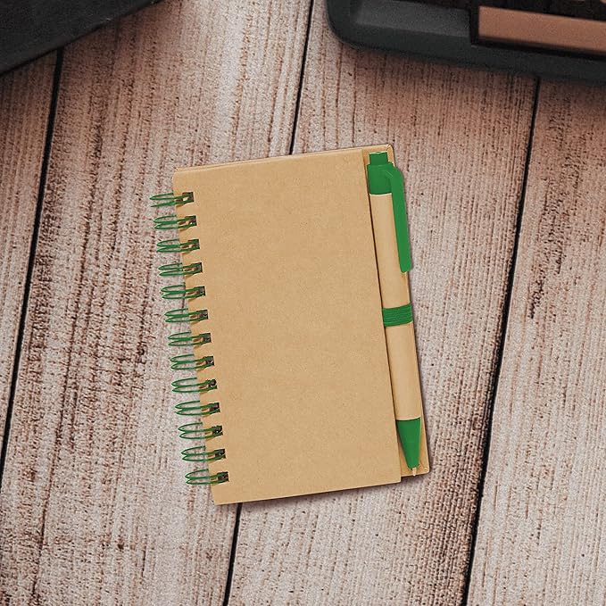 Mini Spiral Notebooks with Black Ink Pens Set of 10, Bulk Pack - Perfect for School, Office, Business, Home - Green