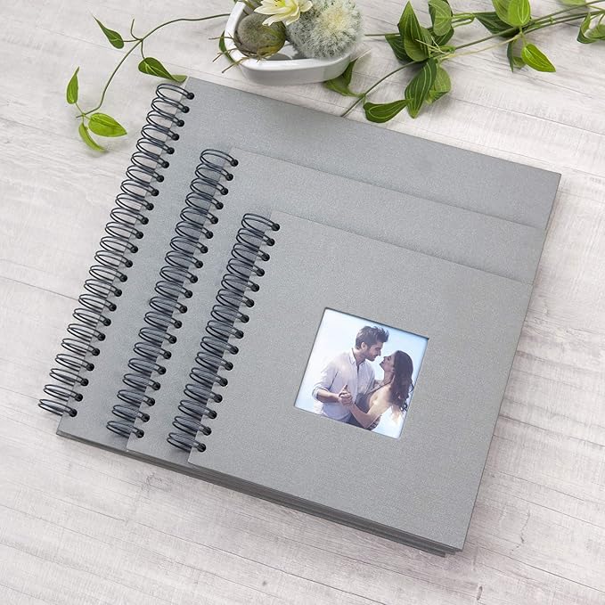 10 x 10 Inch DIY Scrapbook Photo Album with Window Design Cover 80 Pages Craft Paper Memory Book for Weeding Anniversary Travel and Baby (Gray)