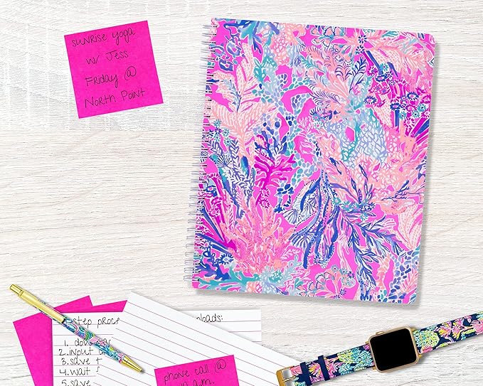 Lilly Pulitzer Large Hardcover Spiral Notebook, 11" x 9.5" with 160 College Ruled Pages, Aquadesiac
