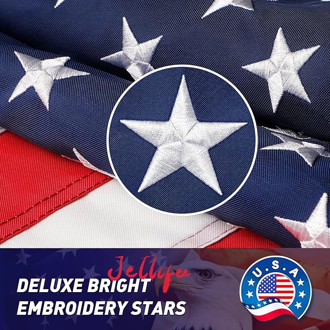 American Flag 3x5 Outdoor, 210D 3x5 Flags Outside, Made in USA Heavy Duty Spun Nylon USA Flag, All Weather US Flags with Embroidered Stars Sewn Stripes Brass Grommets, Vivid Color for Outdoor Indoor (3 by 5 Foot)