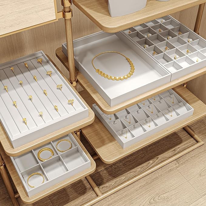 Oirlv Premium White Leather Stackable Jewelry Tray Flat Jewelry Organizer Tray for Jewelry Accessory Trade showcase