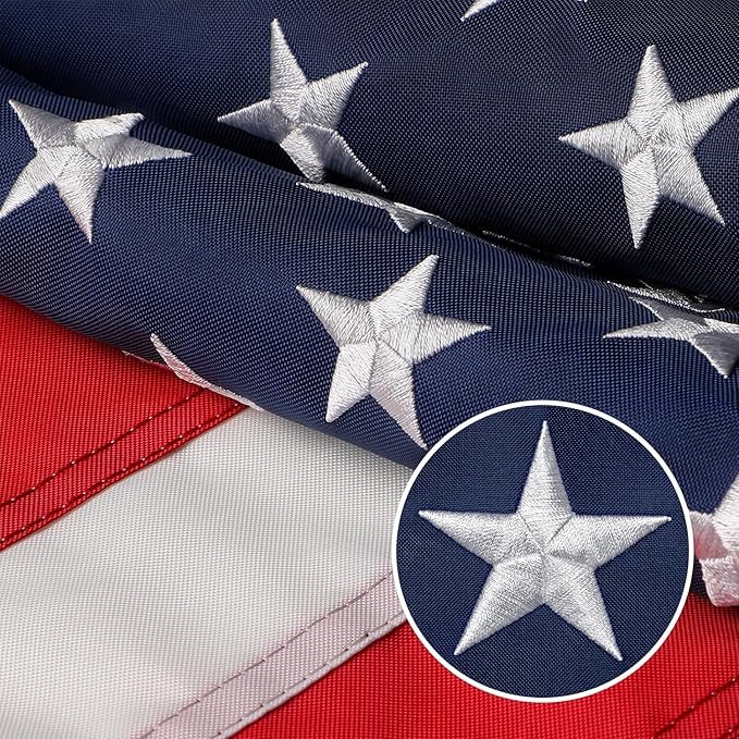 American Flag 3x5 Outdoor, 210D 3x5 Flags Outside, Made in USA Heavy Duty Spun Nylon USA Flag, All Weather US Flags with Embroidered Stars Sewn Stripes Brass Grommets, Vivid Color for Outdoor Indoor (3 by 5 Foot)