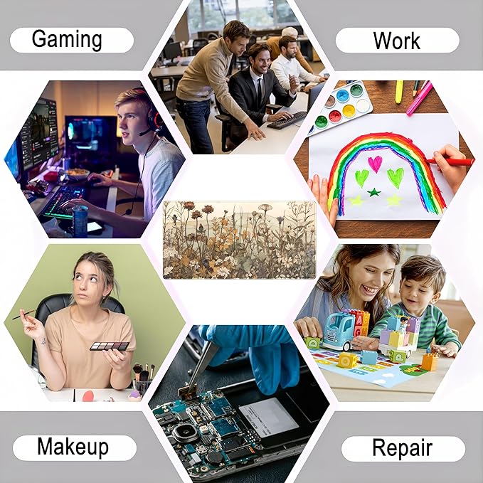 Pastel Wildflower Botanical Floral Desk Mat XXL Large Gaming Mouse Pad, Cute Nature Plant Flower Desk Pad Computer Mat 31.5x15.75 in, Laptop Keyboard and Mouse Mat Desktop Decor for Women