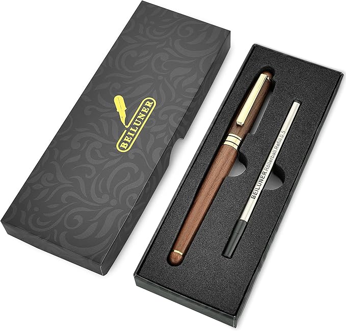 BEILUNER Luxury Wood Ballpoint Pen Writing Set,Walnut-Elegant Fancy Nice Gift Pen Set for Signature Executive Premium Office Fancy Nice Supplies - Christmas Gift Boxed with Extra Refills (Black)