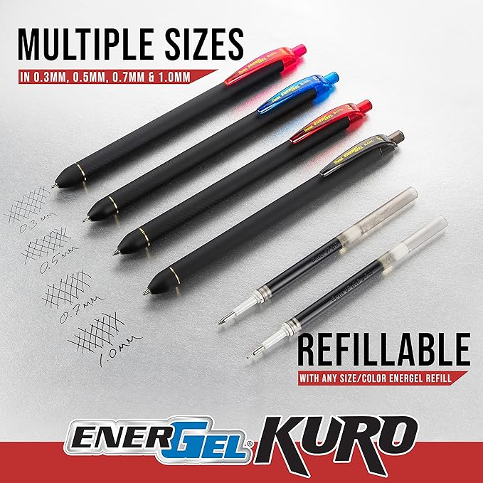 Pentel EnerGel Kuro Shades of Joy, Retractable Liquid Gel Pen, Assorted Ink Colors, Pack of 6 (BL437JOYPF6)
