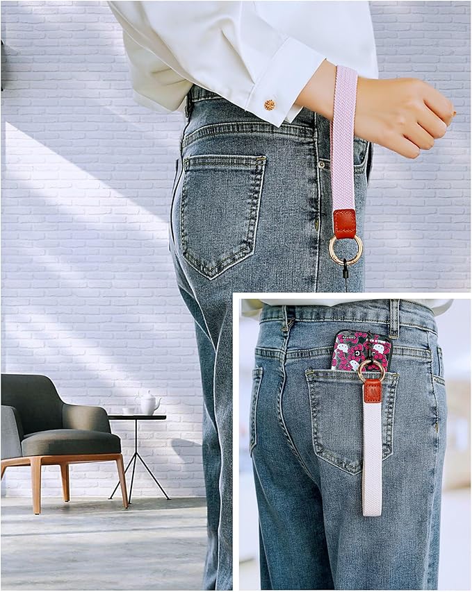 Wristlet Keychain for Women Stretchy Wrist Keychain Lanyard for Phone Case Wallet Id Card Badges (Black)