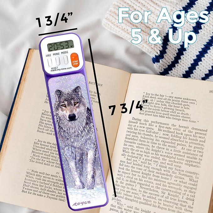 Mark-My-Time - Digital Bookmark - Mark My Time Reading Timer and Bookmark for Kids, Cool Bookmarks and Reading Incentives, Christmas Gift & Stocking Stuffer for Book Lovers - 3D Wolf