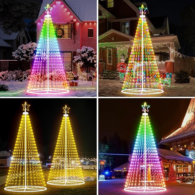 Led Outdoor Christmas Tree, 16 FT Prelit Smart Outside Christmas Tree Light Show, App Control with 660 LED Lights Color Changing, Music Sync, Cone Tall Star Topped Christmas Tree for Yard & Garden