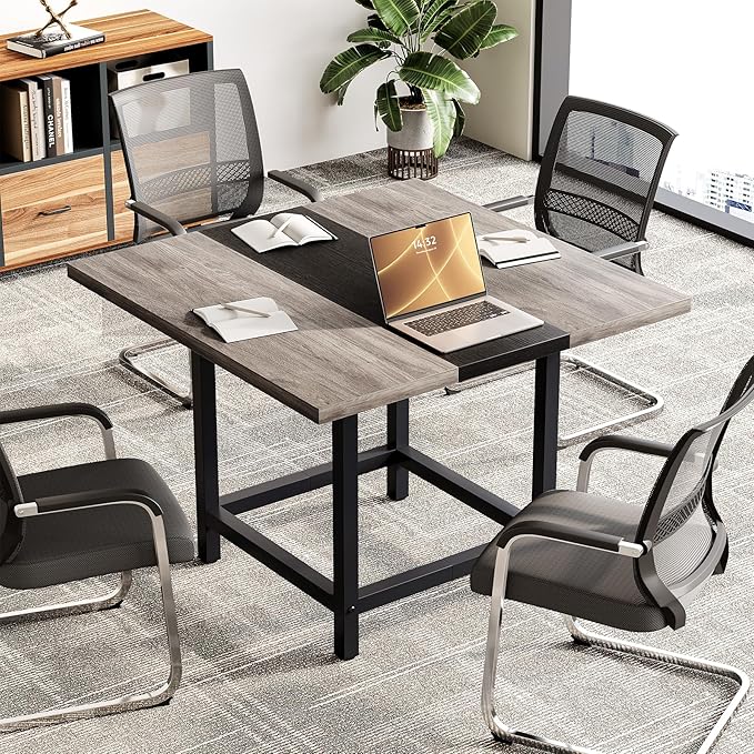 LITTLE TREE 39-Ince Square Small Conference Room Table for 4 People,Wood Computer Desk for Home Office, Small Space (Chair not Included)