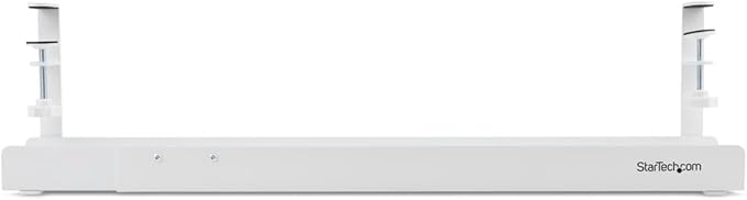 StarTech.com Under Desk Cable Management Tray, Length Adjustable, Clamp-On Installation, No Drilling Required, White