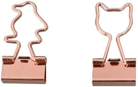 OWLFAVO Cat and Penguin Shape 16pcs Binder Clips with Clear Box, Rose Gold, Funny Cute Paper Clamps Paperclips Bookmarks Planner Binders for Fun Office Supplies School Gifts Wedding Decoration