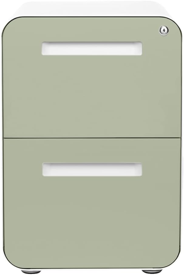 Laura Davidson Furniture Stockpile 2 Drawer Mobile File Cabinet with Lock - Under Desk Metal Filing Cabinet, Legal/Letter File Folders, Wheels and Stationary Feet, Pre-Assembled, Sage Green