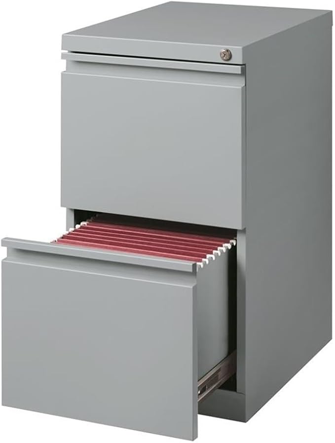 Pemberly Row 20" 2-Drawer Modern Metal Mobile Pedestal Filing Cabinet in Silver