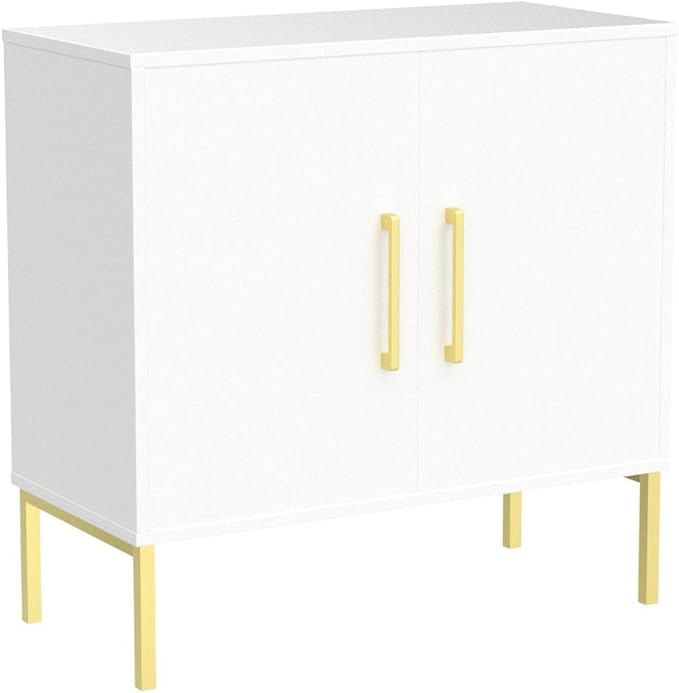 LYNSOM Storage Cabinet with Doors, Set of 2, Modern Buffet Cabinet with Storage, Kitchen Sideboard Buffet, White Wood Accent Cabinet for Living Room, Bedroom, Hallway, Entryway, Office, White