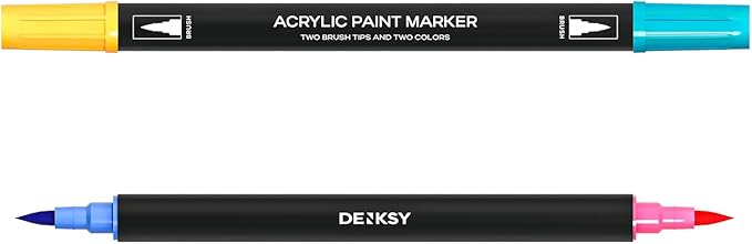 Acrylic paint pens create art – Dual Brush Tip Acrylic Markers Set, Waterproof Quick-Drying Ink for Rock Painting, Glass, Wood, Fabric (36)
