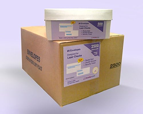 #9 Ready-Seal Double Window Security Tinted Check Envelopes, Compatible for QuickBooks Checks, Sage 100 Program, Blackbaud Software ETC, Case of 2500 Envelopes