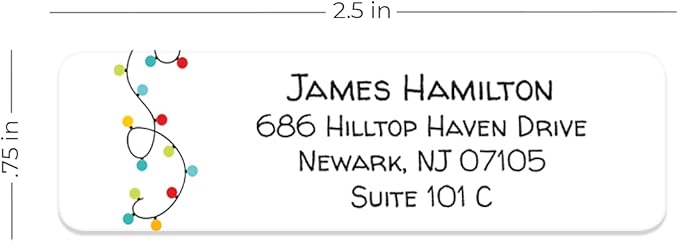 Christmas String Lights Rolled Address Label/Roll of 250 Holiday Personalized Address Labels/Designer Return Address Stickers in Elegant Plastic Dispenser