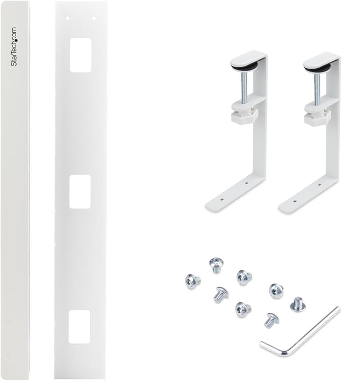 StarTech.com Under Desk Cable Management Tray, Length Adjustable, Clamp-On Installation, No Drilling Required, White