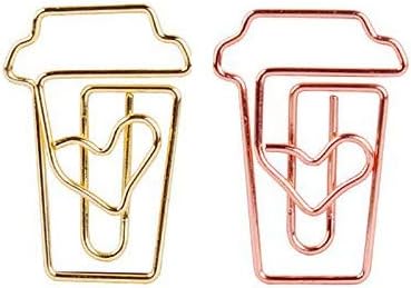 OWLFAVO 40pcs Coffee Cup Shape Paper Clips with Clear Box, Rose Gold and Yellow Gold, Funny Cute Paperclips Bookmarks Planner Clips for Fun Office Supplies School Gifts Wedding Decoration