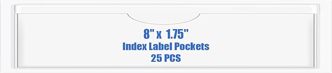 Origin-Joy 25 PCS Self-Adhesive Index Label Pockets, Clear Plastic Peel & Stick Card Holders with Top Open for Loading (8 x 1.75 inch)