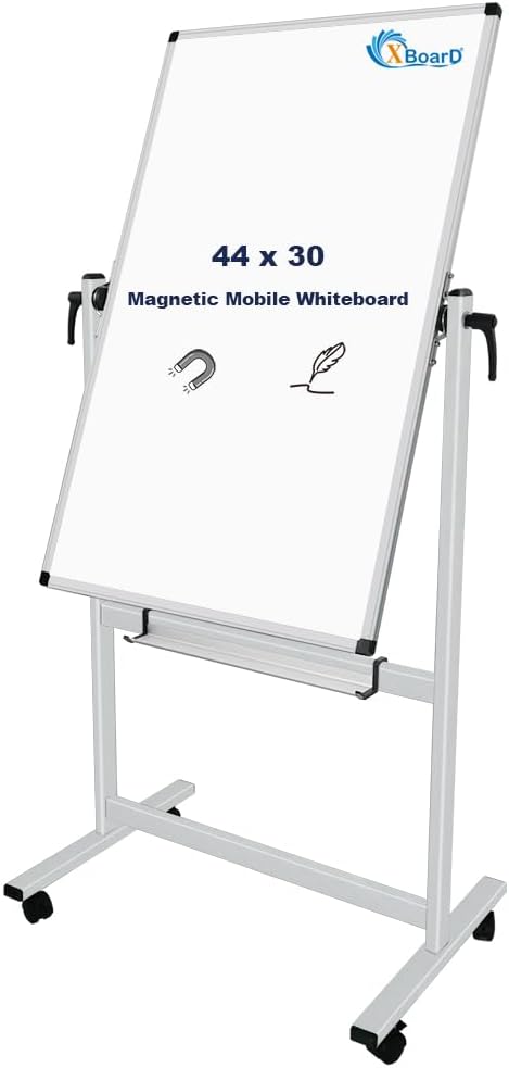 XBoard Whiteboard Mobile, 44x30inch Double Sided Magnetic Dry Erase Board on Wheels, Magnetic Portable Easel with Stand