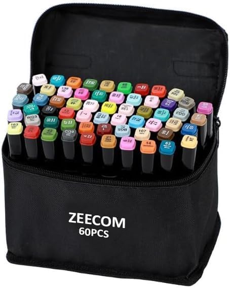 Alcohol Markers Set, 60 Colored Pens for Kids & Adults| Dual Tip Alcohol Markers with Brush Tip, Art Supplies & Coloring Marker for Drawing, Sketching & Illustration