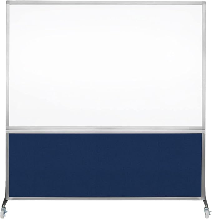 DivideWrite Mobile Whiteboard | Double Sided Dry Erase Board | Portable Office Cubicle Partition | Display for Classrooms, Conference Rooms, Meeting Areas and More | Navy Blue Fabric 6' Wide X 6' Tall