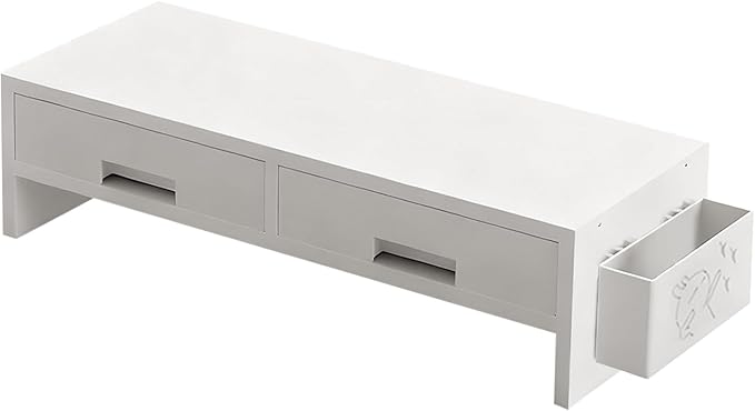 Monitor Stand Riser - Double Drawer Ergonomic Organizer for Desk, Authentic Computer Monitor Riser with Storage, Desktop Accessory for Family Friends Home Offices Indoor Study Room