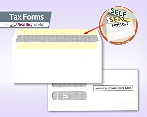 NextDayLabels - Envelopes, Designed to fit W-2 3-Up Employee Tax Forms, Horizontal Format (Pack of 100 Self Seal Envelope)