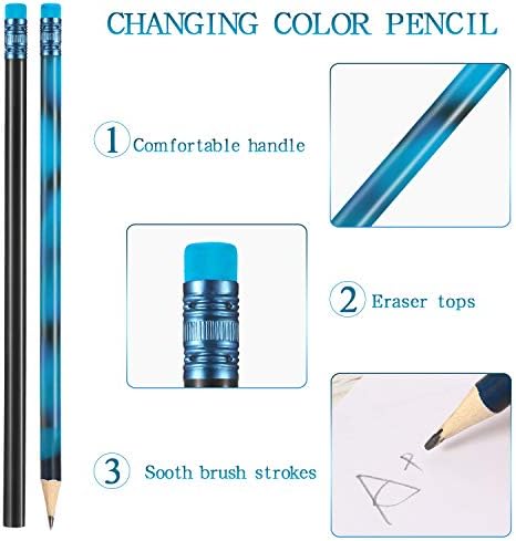 Outus 15 Pieces Color Changing Mood Pencil Bulk with Eraser 2B Wooden Heat Activated Fun Pencils Assorted Colors Thermochromic Pens Gifts for Prizes Birthday Gift Party Favors
