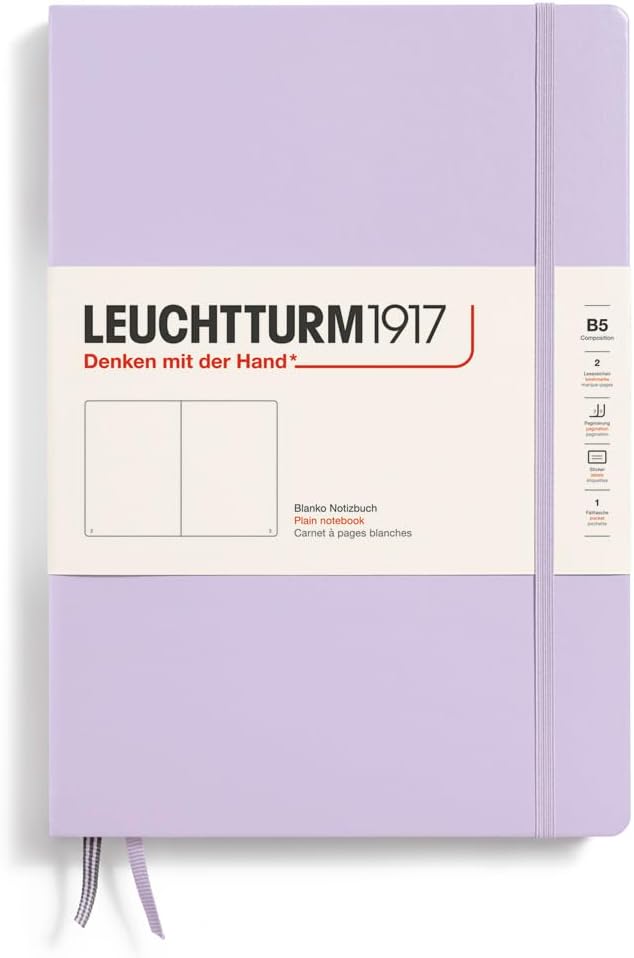 LEUCHTTURM1917 - Notebook Hardcover Composition B5-219 Numbered Pages for Writing and Journaling (Lilac, Plain)