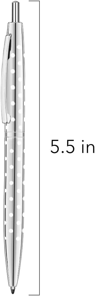 Unibene 6 Pack Cute Dot & Sliver Click Ballpoint Pens -1.0mm Medium Point Black Ink with 6 Stainless Steel Refills for Business Office Students Teachers Wedding Christmas ﻿