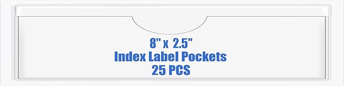 Origin-Joy 25 PCS Self-Adhesive Index Label Pockets, Clear Plastic Peel & Stick Card Holders with Top Open for Loading (8 x 2.5 inch)
