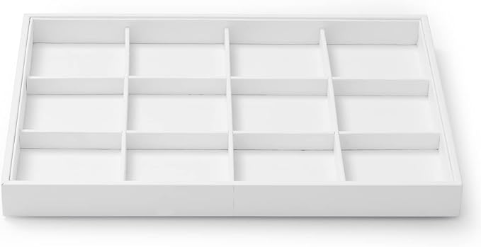 Oirlv Premium White Leather Stackable Jewelry Tray 12 Grid Jewelry Drawer Organizer Trays for Bracelets Earrings