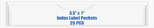 Origin-Joy 25 PCS Self-Adhesive Index Label Pockets, Clear Plastic Peel & Stick Card Holders with Top Open for Loading (5.5 x 1 inch)