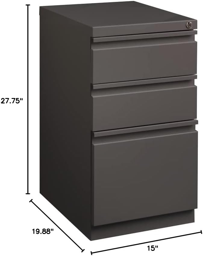 Pemberly Row 3 Drawers 27.75" Vertical Espresso Metal Filing Cabinet Lockable Pre-Assembled Stationary Letter Size for Home, Office