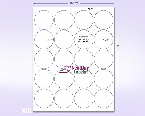 NextDayLabels - Pack of 100 Sheets, 8-1/2 x 11 Fluorescent Labels for Laser & Inkjet Printer (Yellow Fluorescent, 2" Round - 20 Per Sheet, 2000 Labels)