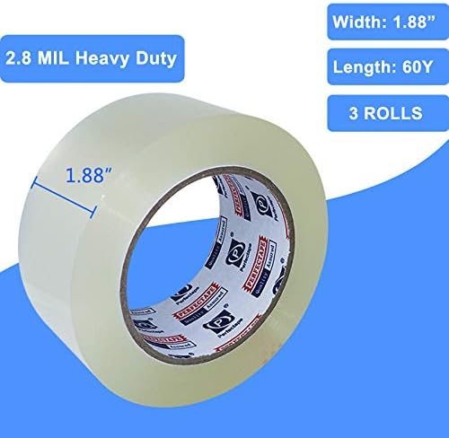 PERFECTAPE Heavy Duty Packing Tape 3 Rolls, Clear, 2.8 mil, 1.88 inch x 60 Yards, Ultra Strong, Refill for Packaging and Shipping