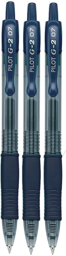G2 Retractable Premium Gel Ink Roller Ball Pens Fine Point Fine Point (.7mm) Navy Ink 3-pk; Refillable & Premium Comfort Grip Bundle with Plastic Reusable Pouch