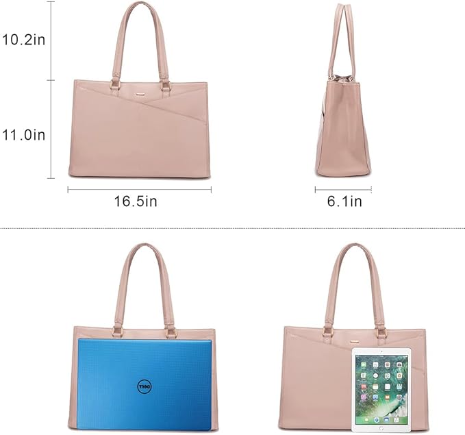 LOVEVOOK Laptop Tote Bag for Women 15.6 Inch Waterproof Leather Computer Bags Women Business Office Work Bag Briefcase Pink