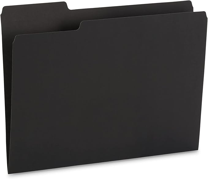 100 Blue Summit Supplies Black File Folders - Letter Size File Folders with 1/3 Cut Tabs, Durable 11pt Black Paper, Holds Letter Size Documents, Black Folder 100 Pack