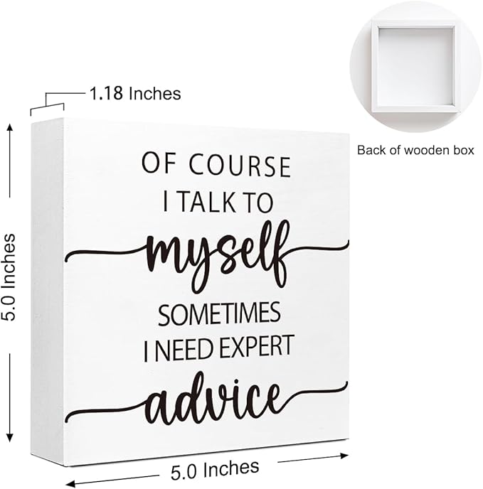 Of Course I Talk To My Shelf Sign for Women, Funny Office HR Wood Block Sign Desk Decor, Humorous Office Cubicle Desk Accessories Decor Signs 5x5x1 INCH