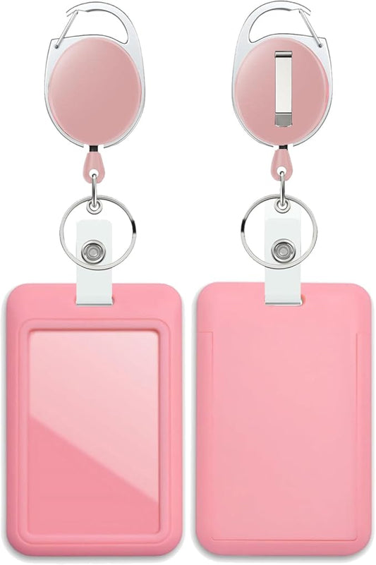 Pink Badge Holder with Retractable Reel ，Badge Clips Retractable Heavy Duty Badge Reel，Keychain，ID Holder for School Nurse Office Teen