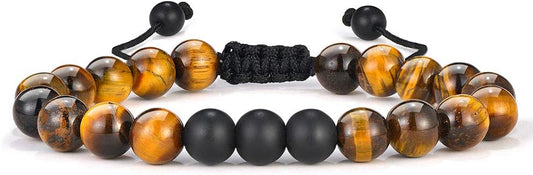 M MOOHAM Natural Stone Bracelets for Men - 8mm Tiger Eye | Matte Agate | Lava Rock Bracelets for Men Teen Boys Gifts Birthday Anniversary Christmas Gifts for Men Teens