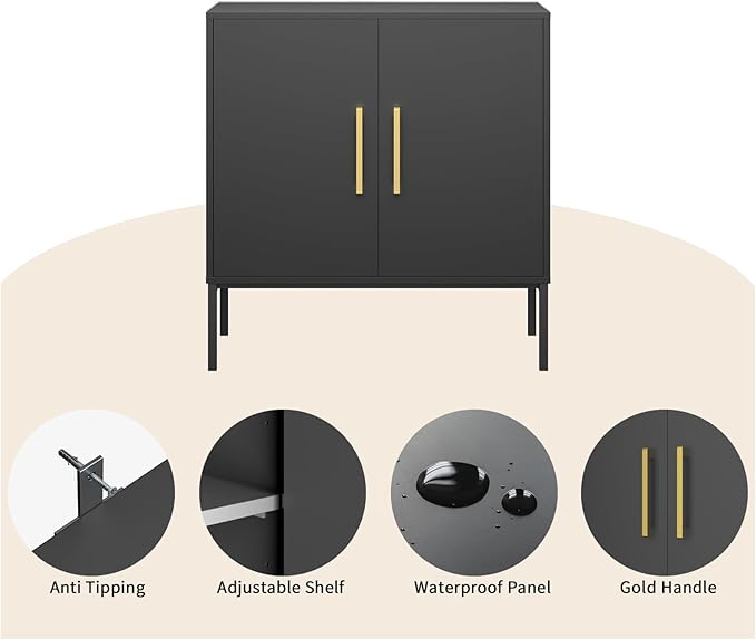 LYNSOM Storage Cabinet with Doors, Set of 3, Modern Buffet Cabinet with Storage, Kitchen Sideboard Buffet, Black Wood Accent Cabinet for Living Room, Bedroom, Hallway, Entryway, Office, Black