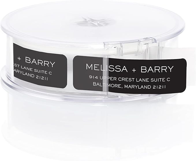 Striking Black Modern Rolled Address Labels/Roll of 500 Personalized Address Labels/Designer Return Address Stickers in Elegant Plastic Dispenser