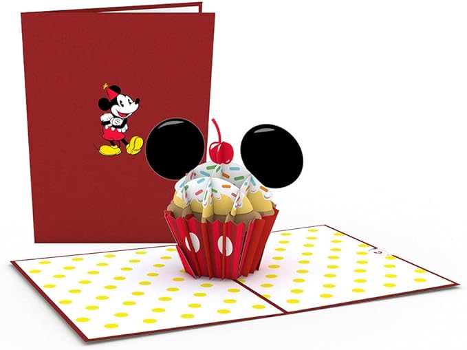 Lovepop Happy Birthday Pop-Up Card for Her and Him- 3D Disney Birthday Greeting Cards for Boys, Girls, Men, Women - Mickey Mouse - 5" x 7" Mickey Cupcake Card - Blank Note Card & Envelope Included