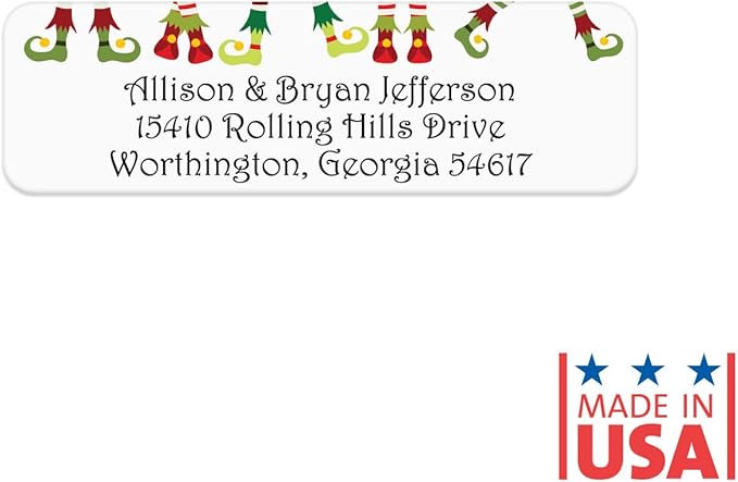 Whimsical Elf Shoes Rolled Address Labels / 500 Personalized Return Address Labels/Designer Address Stickers in Elegant Plastic Dispenser