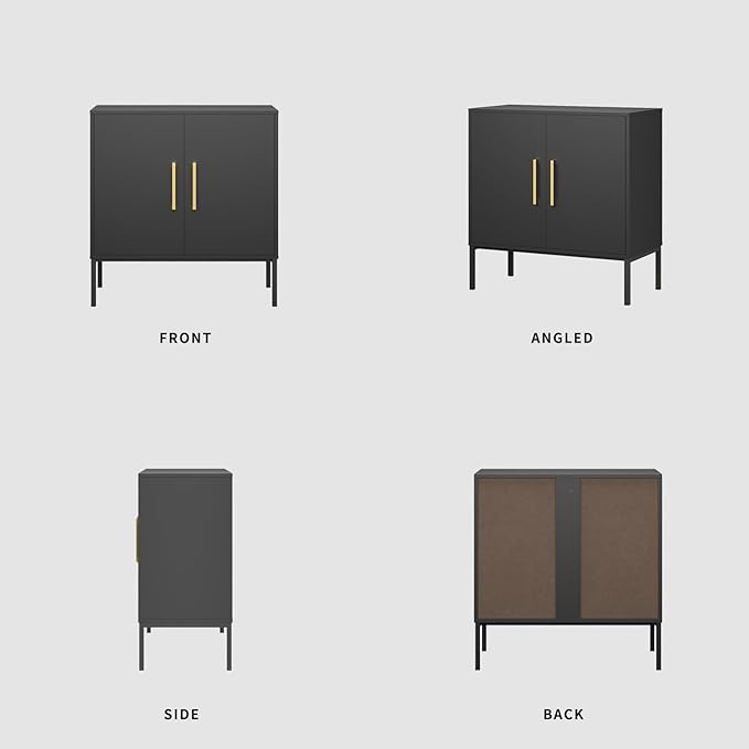 LYNSOM Storage Cabinet with Doors and Shelves, Free Standing Office Cabinet, Modern Wood Buffet Sideboard for Kitchen, Living Room, Bedroom, Hallway, Black