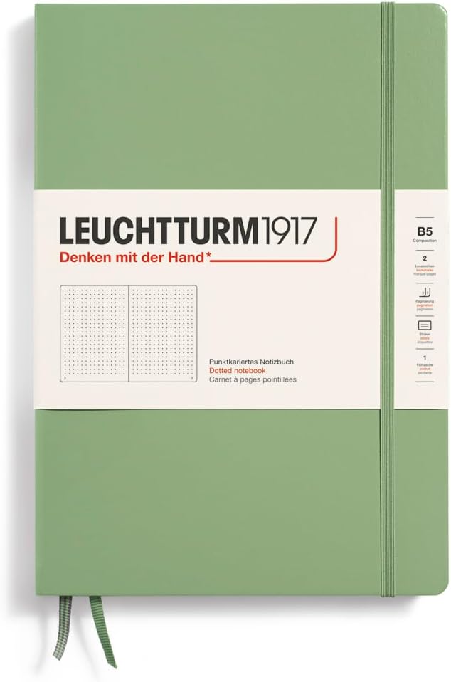 LEUCHTTURM1917 - Notebook Hardcover Composition B5-219 Numbered Pages for Writing and Journaling (Sage, Dotted)